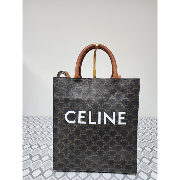 CELINE Triomphe Vertical Cabas Small Canvas Shoulder Bag Brown - Picture 6 of 11